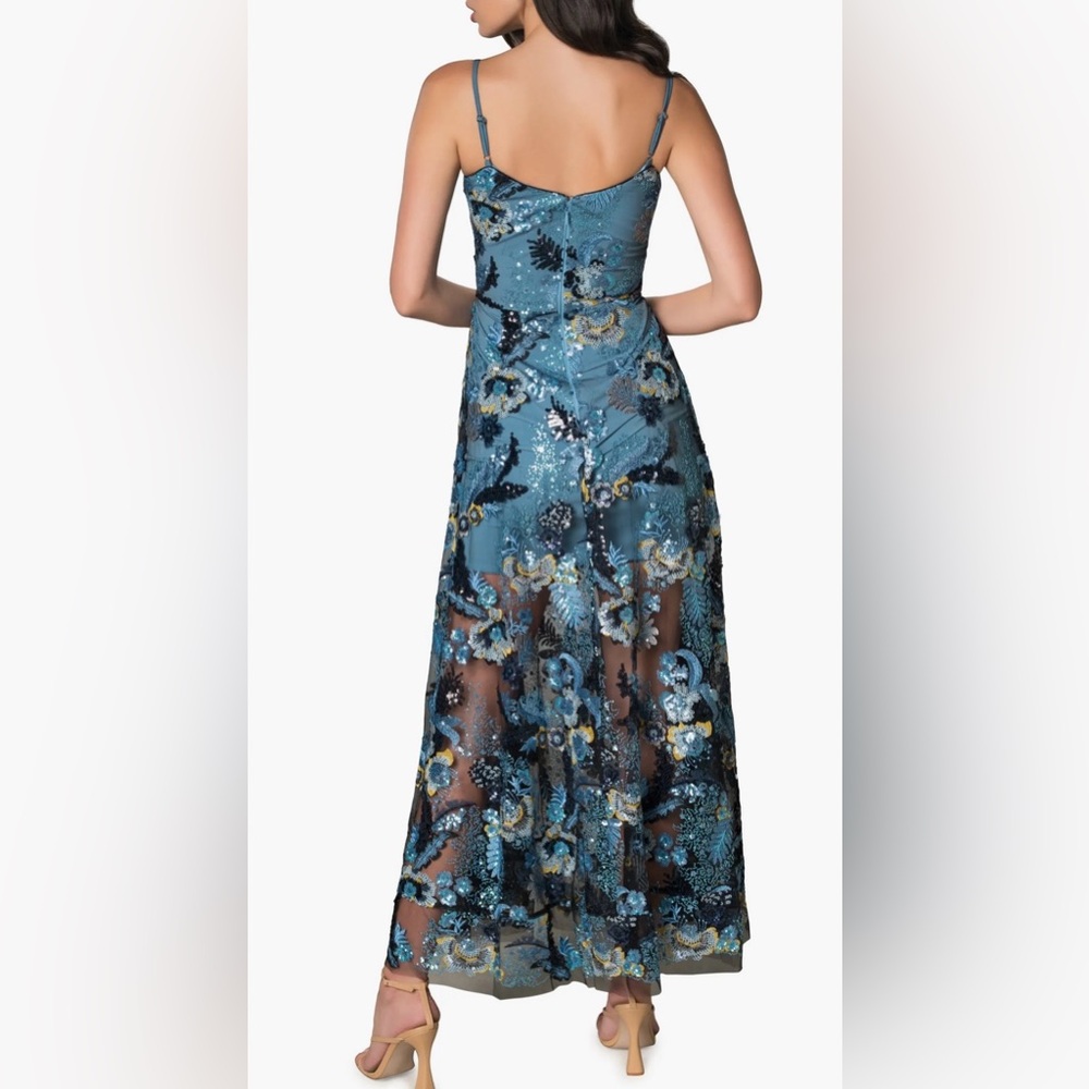 Dress The Population Umalina Sequin Floral Fit & Flare Gown Blue Sz M - Picture 2 of 14